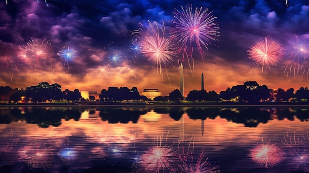 Independence day fireworks over the national mall in city Generative AI