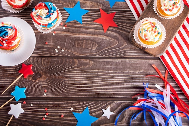 Independence Day Fourth of July USA American patriotic party Cupcakes with american symbols