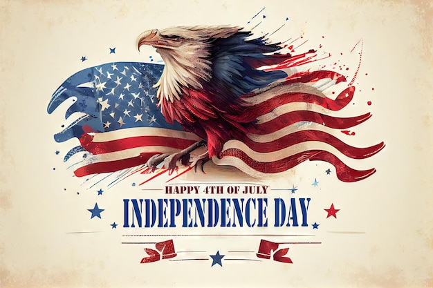 Independence Day Greeting Card with American Flag and Eagle Generative AI