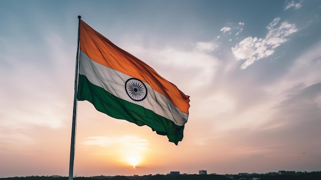 Independence Day India Indian flag being waved sky Generative ai