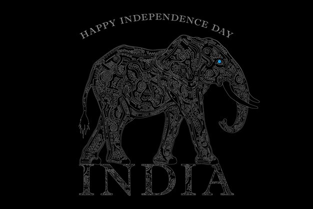 Independence day of india elefante bianco con motivi su sfondo nero