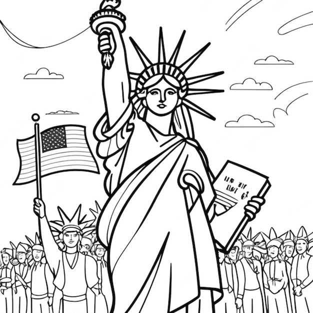 Photo independence day line art white background