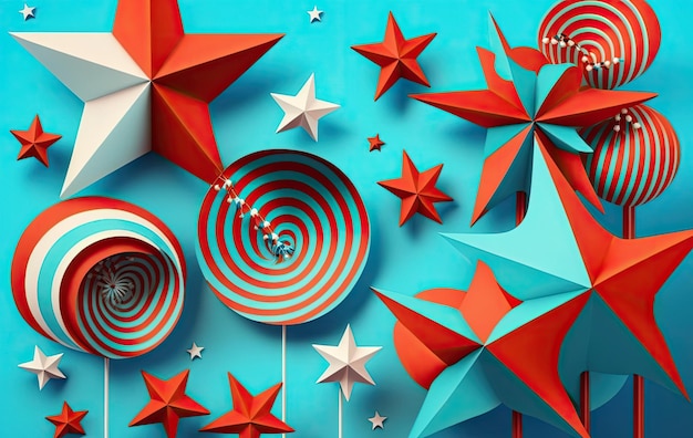 Бумажное искусство День независимости 4 июля Патриот Америка Синие и красные звезды