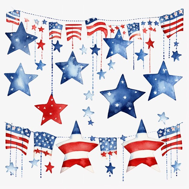 Independence Day red white and blue clipart set on a white background