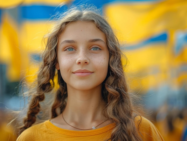 Foto giorno dell'indipendenza dell'ucraina con una bella donna