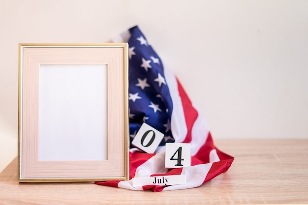 Independence Day USA concept Frame mock up voor 4 JULI met USA vlag Memorial Day