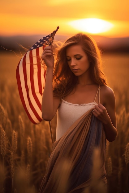 Independence day a woman with a american flag