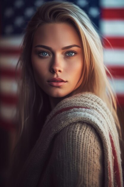 Photo independence day a woman with a american flag