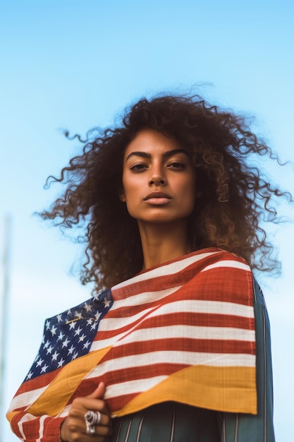 Independence day a woman with a american flag