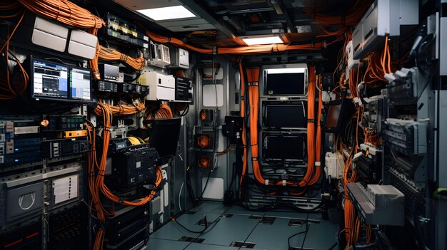 Photo indepth view of modern avionics technology inside an aircrafts complex nerve center