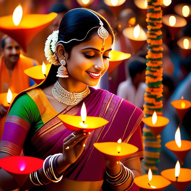 인도의 빛의 축제는 활기찬 축하와 마법을 탐구합니다. Ai 생성