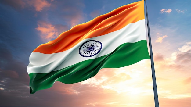 India Flag Blowing in the Wind Stunning 3D Illustration of Indian Flag Flying and Waving Proudly