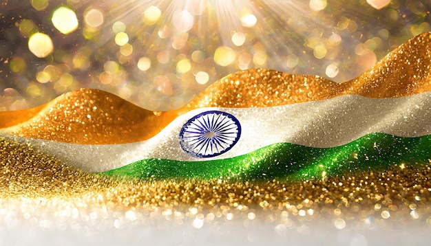 Флаг Индии золотая частица Рождество Золотой свет блестит частицы боке на белом фоне Сгенерированный ИИ