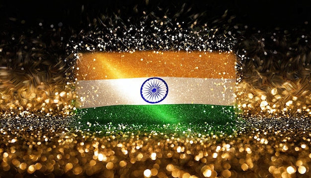 Photo india flag gold particle christmas golden light shine particles bokeh on white background