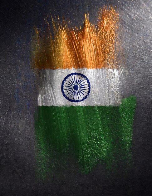 India flag made of metallic brush paint on grunge dark wall independence day republic day