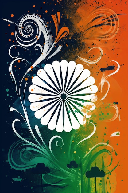 India flag Splash Ink art background with Victory symbol Generative AI