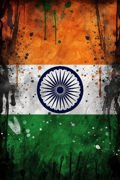 インド国旗勝利のシンボルとスプラッシュ インク アートの背景生成 AI