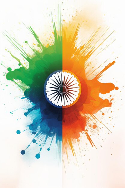 Foto bandiera dell'india splash ink art background con il simbolo della vittoria ia generativa
