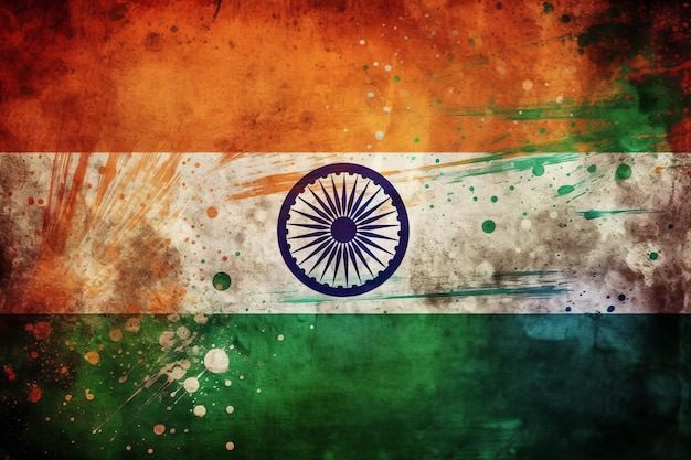 India flag Splash Ink art background with Victory symbol Generative AI