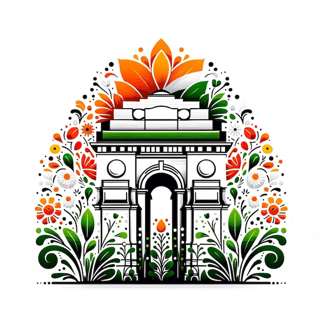 India Gate Adorned with Tricolor Floral Art