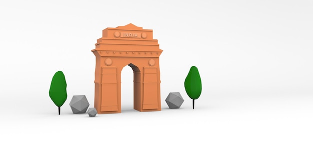 The India Gate known as the All India War Memorial located astride the Rajpath Delhi 3d render illustration Image