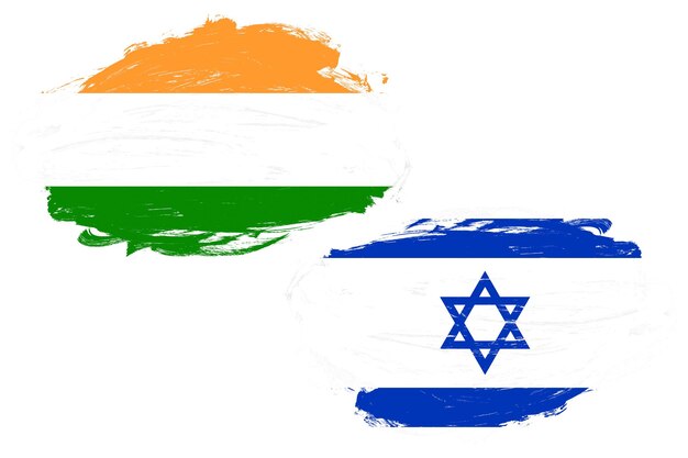 India and israel flag together on a white stroke brush background