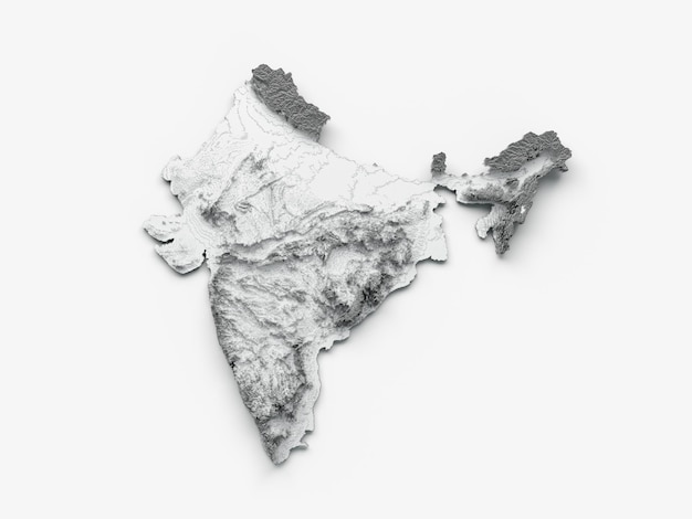 India Map Flag Shaded relief Color Height map on white Background 3d illustration