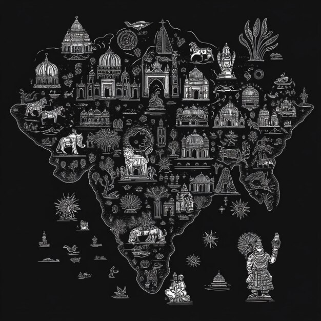 Photo india map outline filled with cultural and traditional symbols