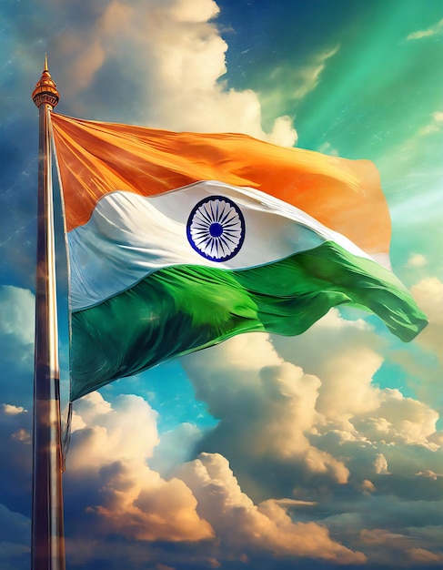 아름다운 구름 속에서 흔들리는 인도 국기 - 공화국의 날, 독립의 날