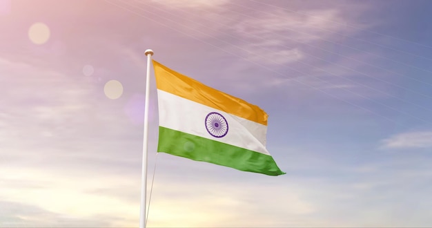 india national waving flag in beautiful sky