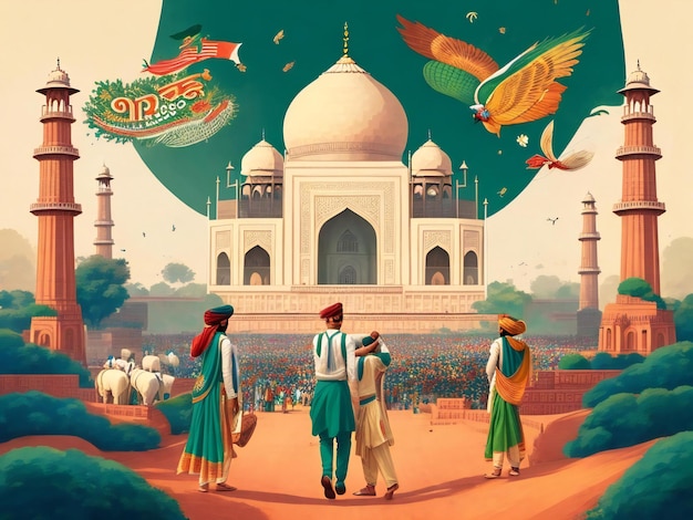 India onafhankelijkheidsdag illustratie achtergrondontwerp ai gegenereerd