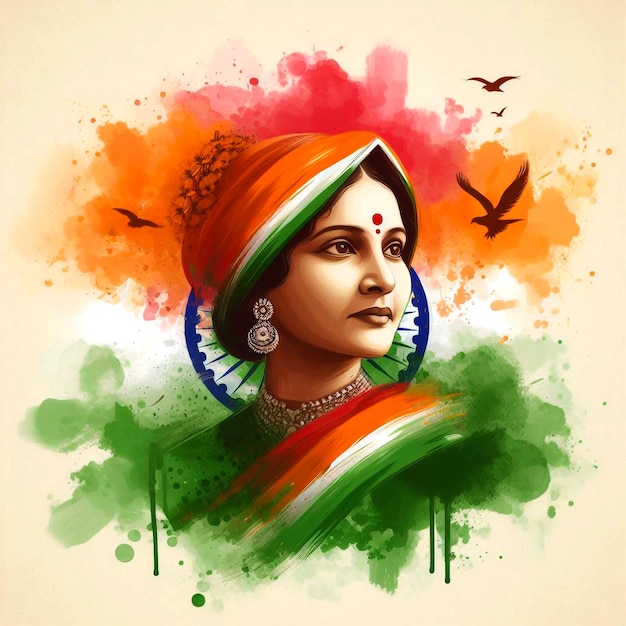 인도 공화국 날 축하 여성 초상화와 함께 디지털 예술