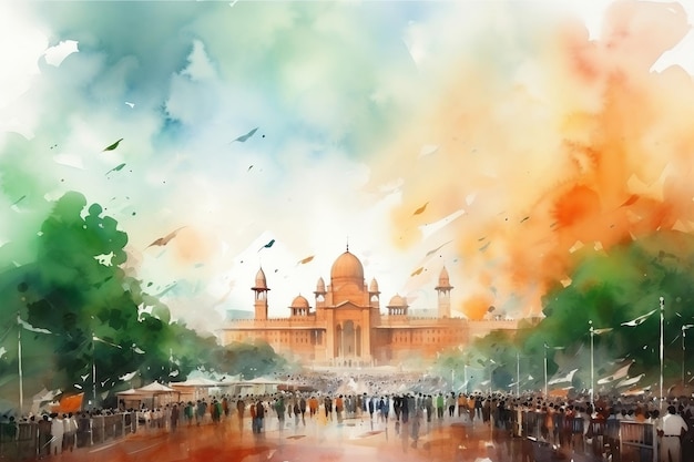 India's Independence Day Poster Concept Aquarel Generatieve AI