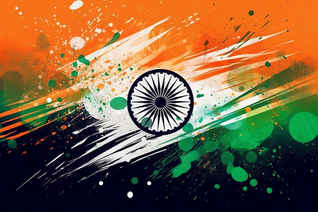 India vlag Splash Ink kunst achtergrond met Victory symbool generatieve AI