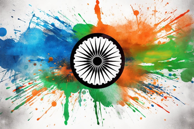 India vlag Splash Ink kunst achtergrond met Victory symbool generatieve AI