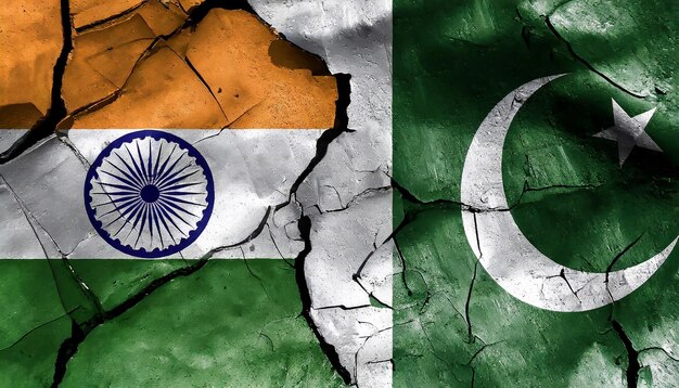 India vs pakistan flags overlay cracked wall