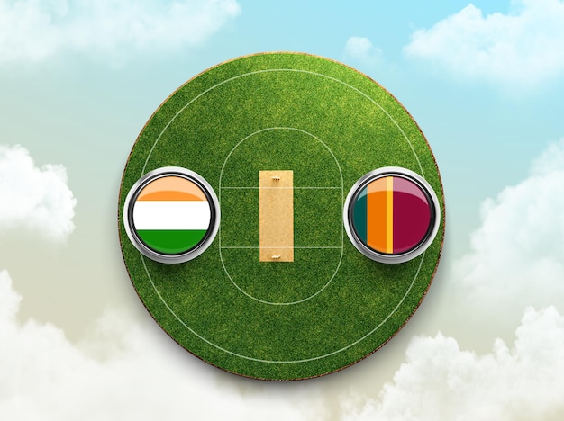 India vs Sri Lanka cricketvlaggen met schildviering stadion 3d illustratie