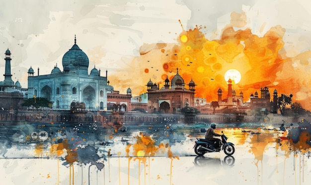 India watercolor landscape