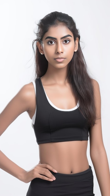 Indiaas meisje in gymkleding in witte studio generatieve AI