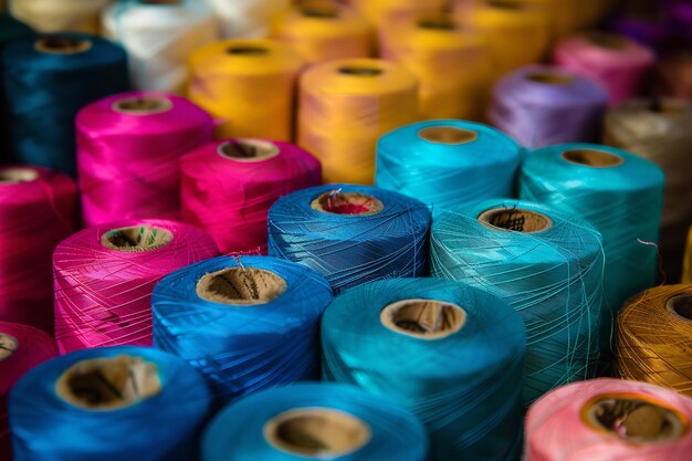 Indiabased textile rolls and silk fabric colors industrial store Generative Ai