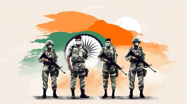 Indian airforce day with indian flag theam and indian solders Generative ai