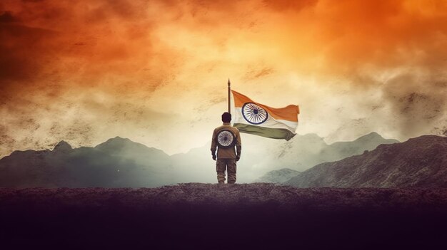 Indian Army holding Indian Flag Generative ai