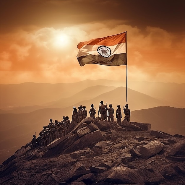 Indian Army holding Indian Flag Generative ai