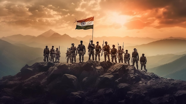 Indian Army holding Indian Flag Generative ai