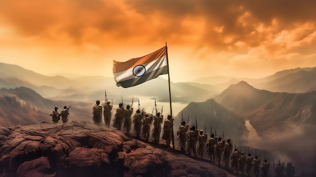 인도 국기 생성 인공 지능을 들고 인도 육군