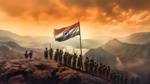 Indian Army holding Indian Flag Generative ai