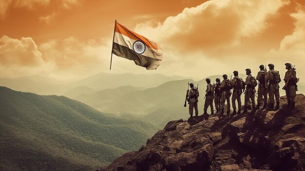 Indian Army holding Indian Flag Generative ai