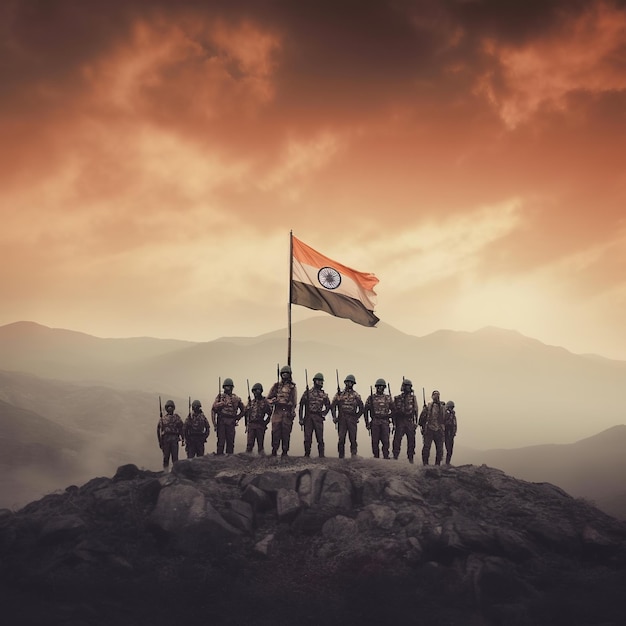 Indian Army holding Indian Flag Generative ai