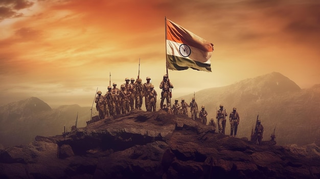 Indian Army holding Indian Flag Generative ai