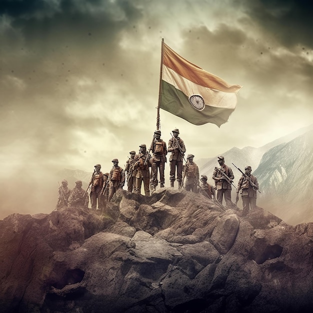 Indian Army holding Indian Flag Generative ai